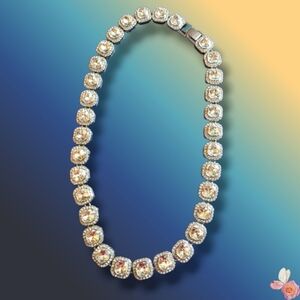 Bridal Formal Halo Crystal Necklace Silver Tone 651